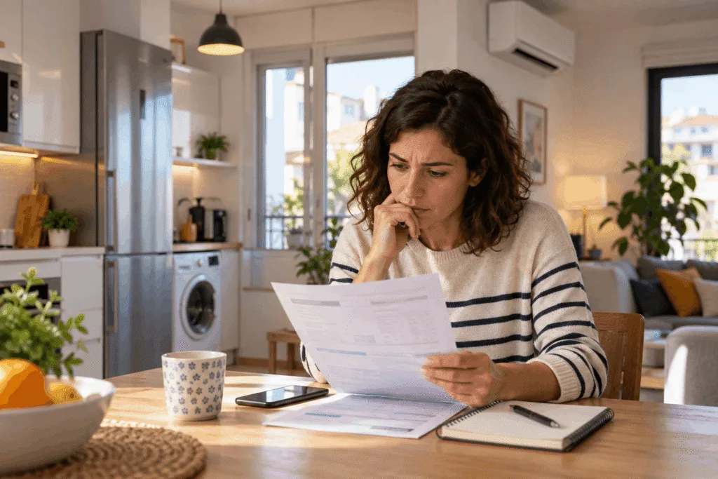 Cómo ahorrar en la factura de la luz: descubre dónde estás gastando de más Persona revisando la factura de la luz en casa para identificar posibles causas de un gasto eléctrico elevado